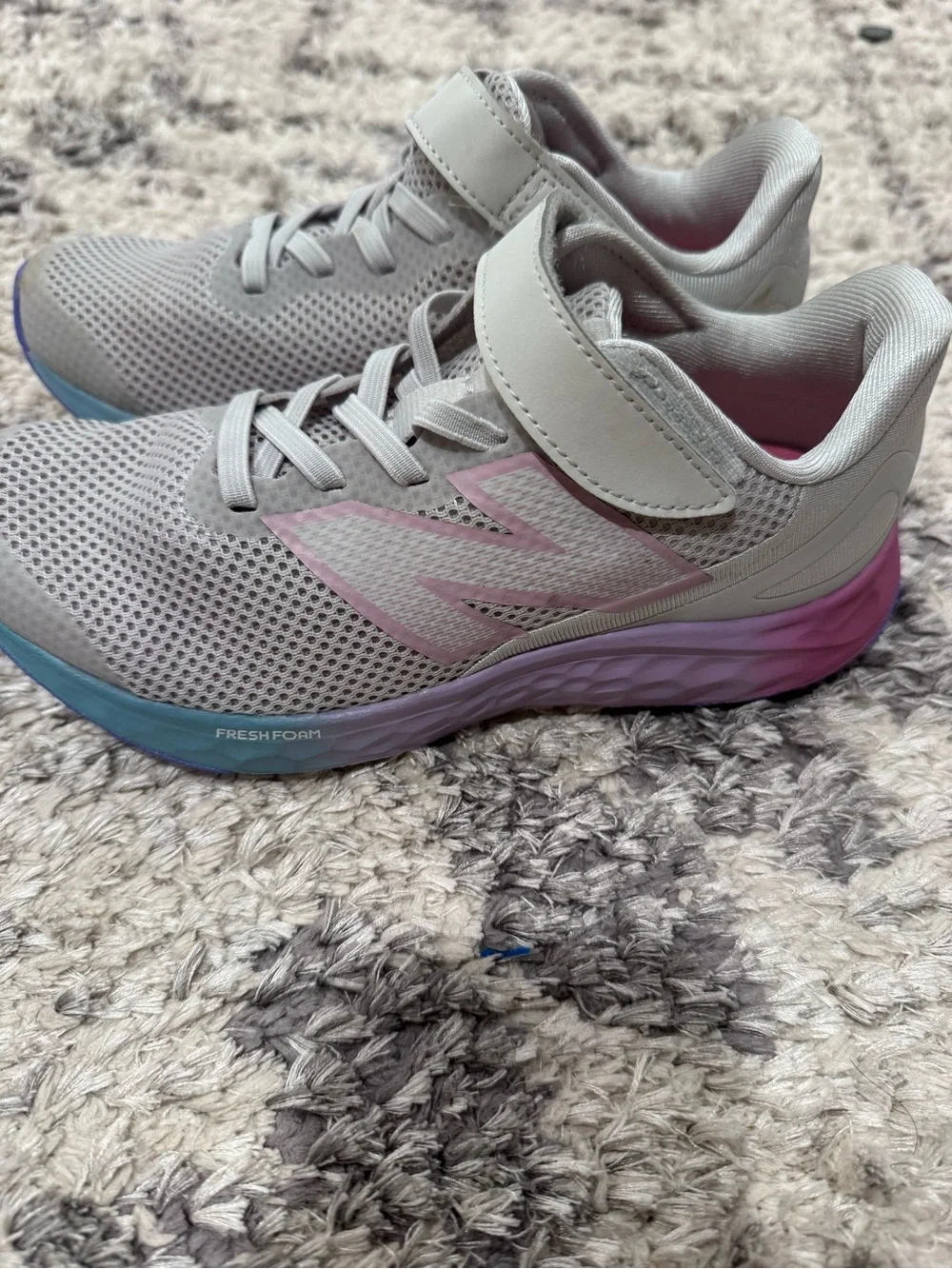 New Balance Kids Light Gray Sneakers with Pastel Purple & Blue Accents